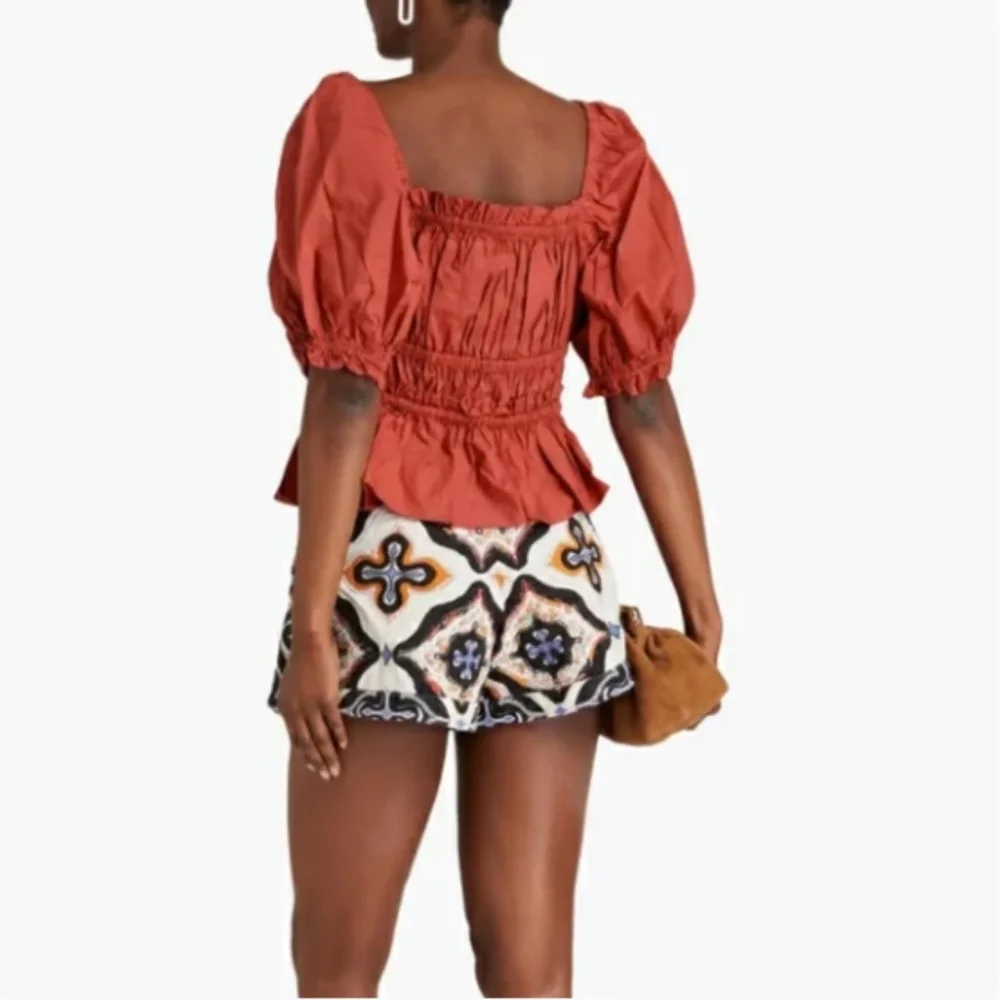 Ulla Johnson Evita Shirred Cotton Top Burnt Henna 2